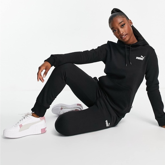 New Puma Women's Hoodie AND Jogger Sweatpants Black White Medium top Small Pants - Picture 1 of 16